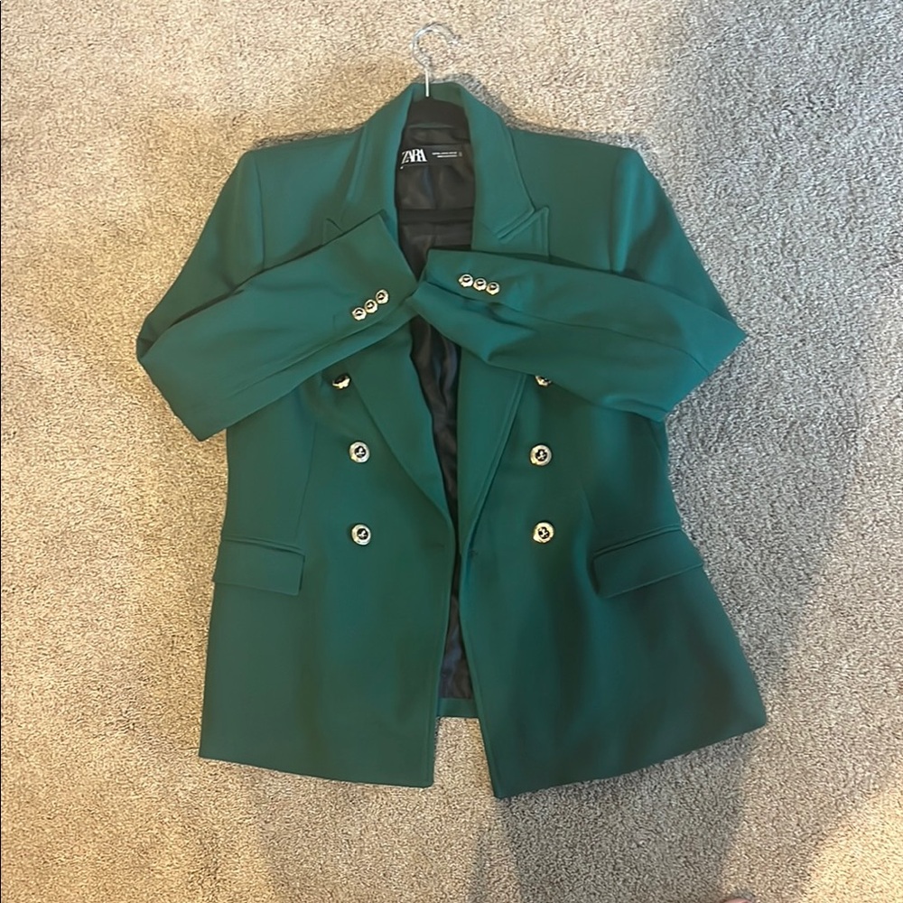 Zara Green Blazer Tailored Suit Jacket